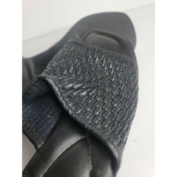 Nicole Womens Slip ons Sandals Black Woven Strap Chunky Heel - Picture 8 of 8